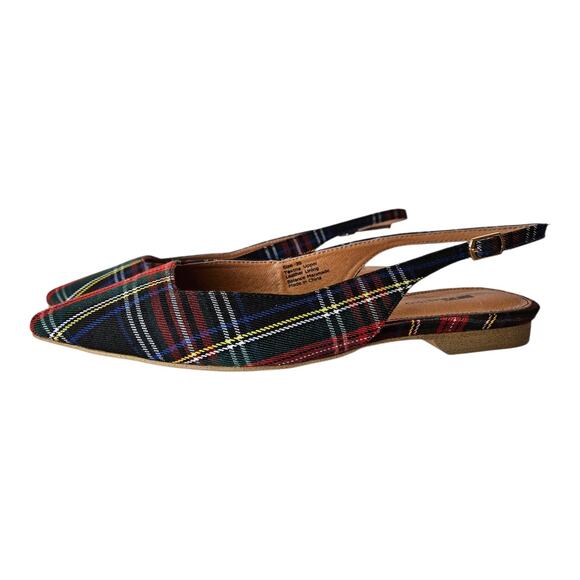 MATIKO Women 7 Lori Shoes Slingback Green Tartan Plaid Textile Leather Lined NEW - Picture 3 of 11